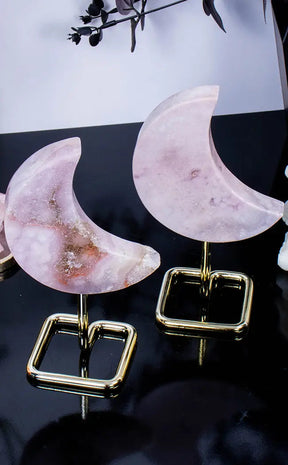 Rare Lilac Pink Amethyst Moons On Gold Stands-Crystals-Tragic Beautiful
