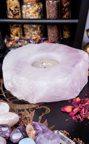 Rose Quartz Candle Holder-Crystals-Tragic Beautiful