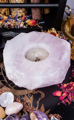 Rose Quartz Candle Holder-Crystals-Tragic Beautiful