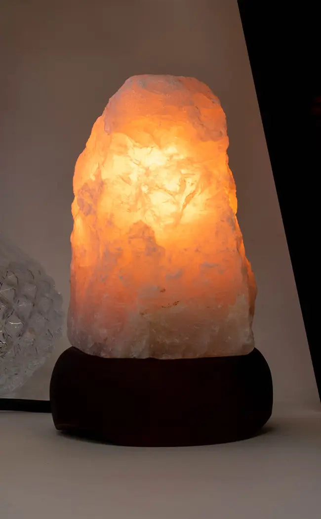 Rose Quartz Crystal Lamp With Timber Base
