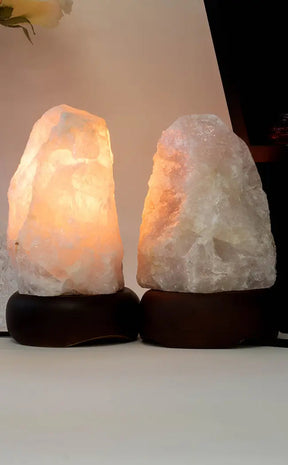 Rose Quartz Crystal Lamp With Timber Base