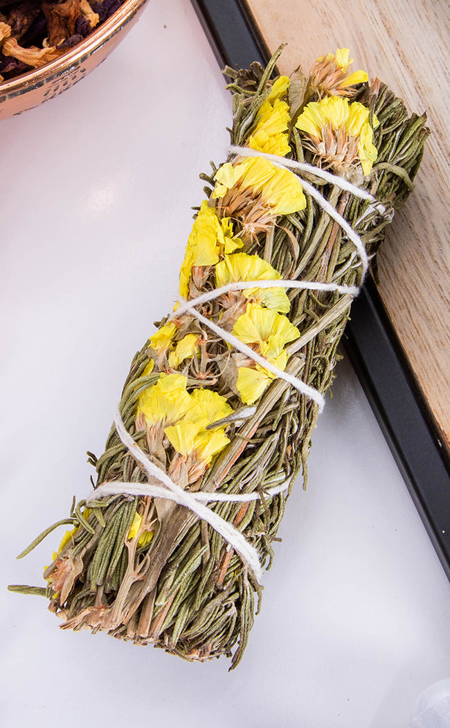 Rosemary & Yellow Sinuata Smudge Stick | 10cm-Incense-Tragic Beautiful