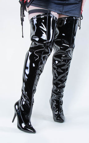 SEDUCE-3000WC Black Patent Thigh High Boots | Wide Calf (Au Stock)-Pleaser-Tragic Beautiful