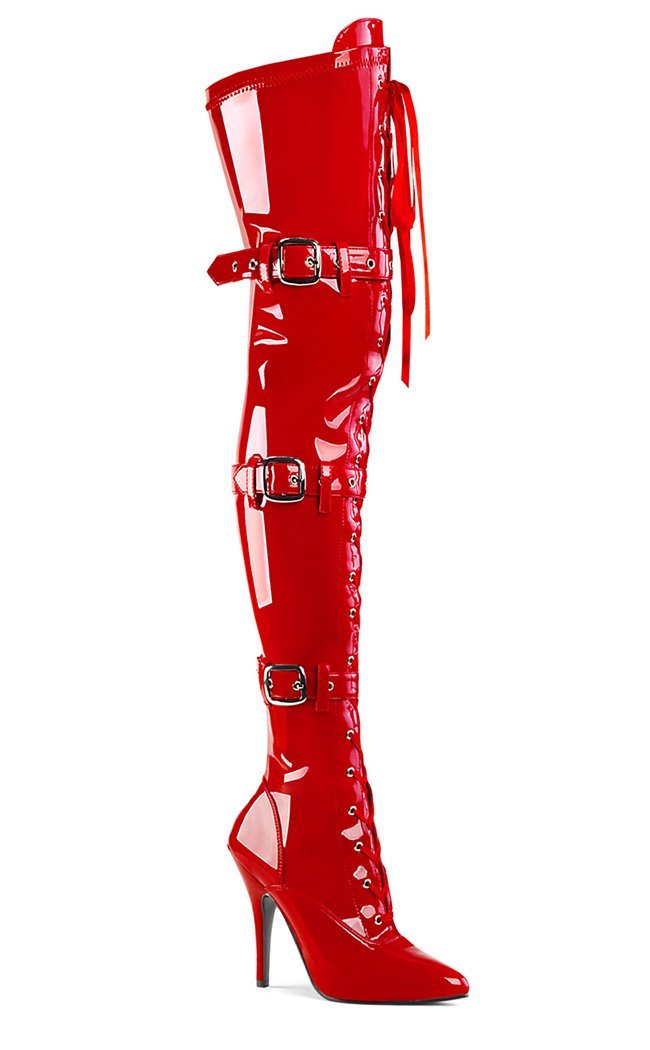 SEDUCE-3028 Red Thigh High Boots-Pleaser-Tragic Beautiful