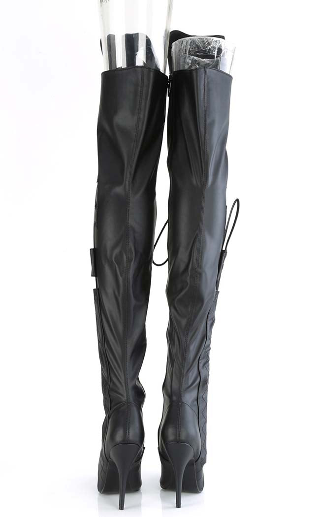 SEDUCE-3082 Black Matte Dominatrix Thigh High Boots-Pleaser-Tragic Beautiful