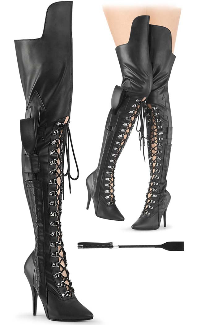 SEDUCE-3082 Black Matte Dominatrix Thigh High Boots-Pleaser-Tragic Beautiful