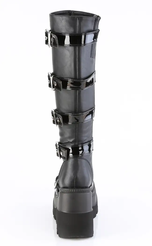 SHAKER-210 Black Platform Knee High Boots-Demonia-Tragic Beautiful