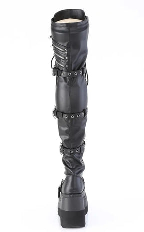SHAKER-420 Black Matte Thigh-High Platform Boots-Demonia-Tragic Beautiful