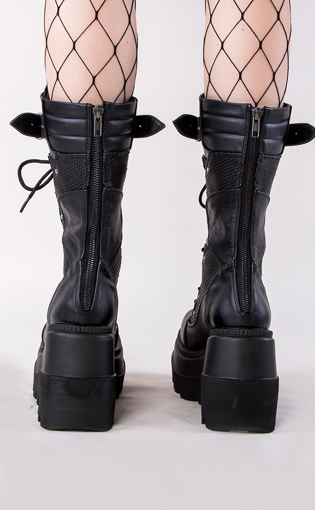 SHAKER-70 Blk Vegan Leather Boots-Demonia-Tragic Beautiful