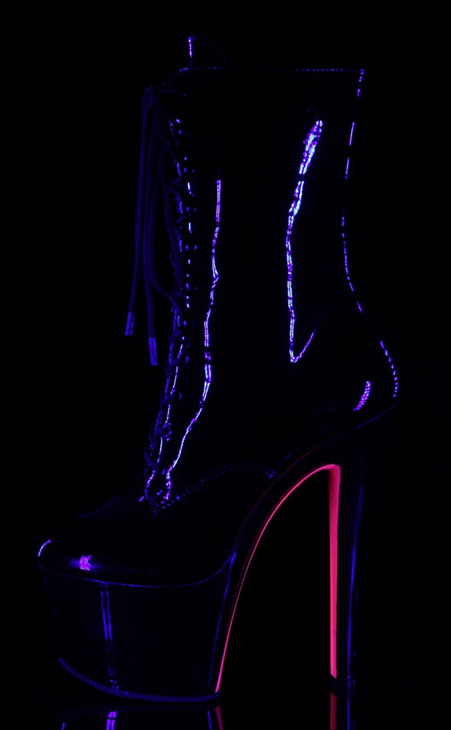 SKY-1020TT Black Patent/Neon Pink Boots-Pleaser-Tragic Beautiful