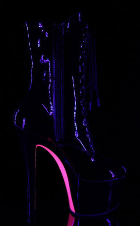SKY-1020TT Black Patent/Neon Pink Boots-Pleaser-Tragic Beautiful