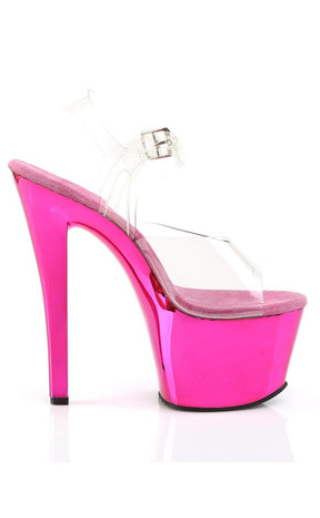 SKY-308 Clr/H. Pink Chrome Heels-Pleaser-Tragic Beautiful