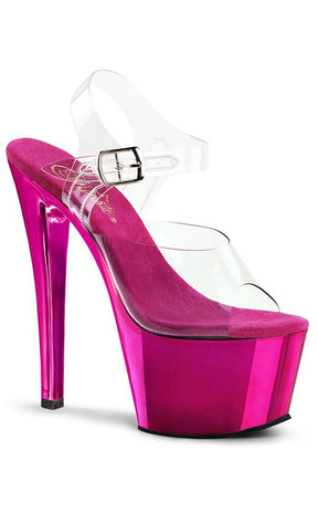SKY-308 Clr/H. Pink Chrome Heels-Pleaser-Tragic Beautiful