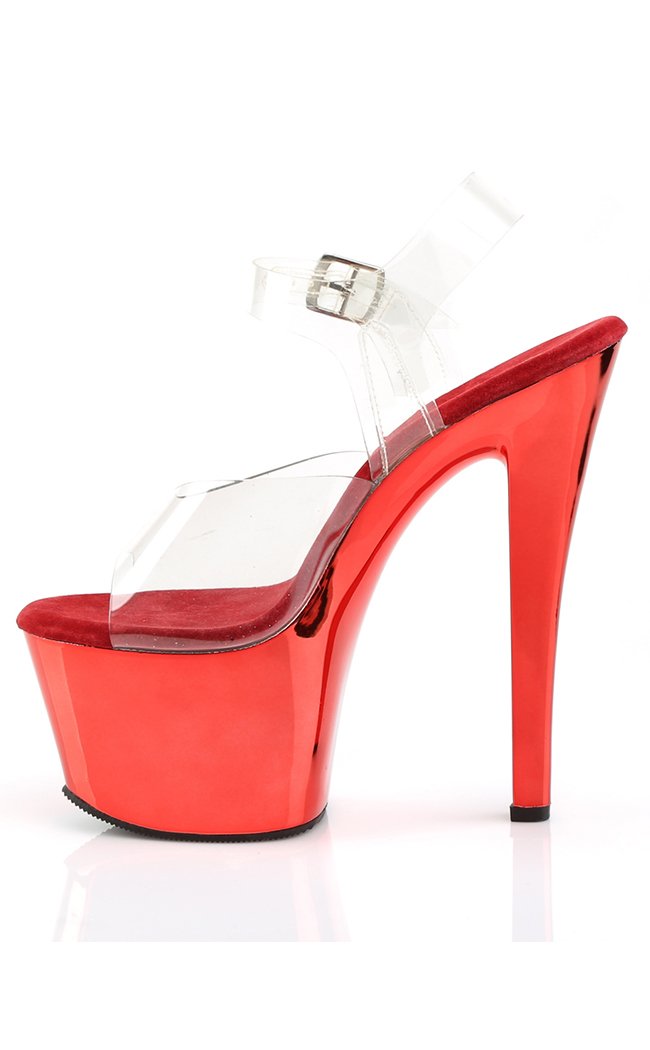 SKY-308 Clr/Red Chrome Heels-Pleaser-Tragic Beautiful