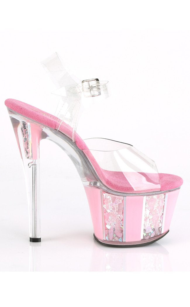 SKY-308OF Clear/Baby Pink Heels-Pleaser-Tragic Beautiful