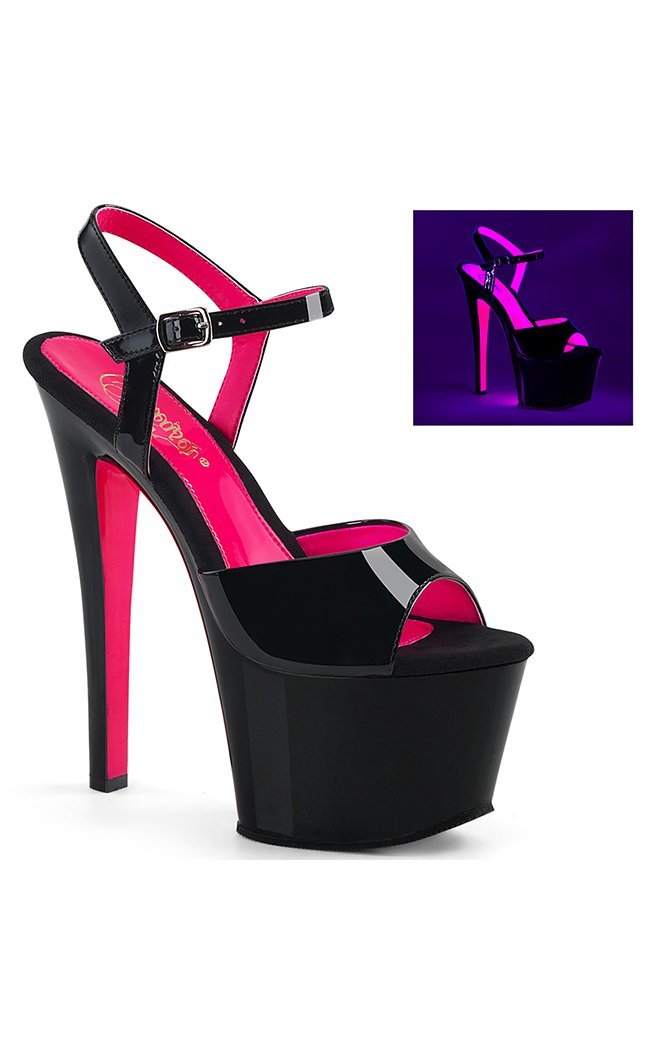 SKY-309TT UV Glow Black & Neon Hot Pink Heels-Pleaser-Tragic Beautiful