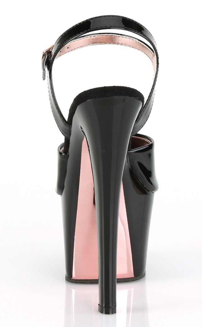 SKY-309TT Black Patent & Rose Gold Chrome Heels-Pleaser-Tragic Beautiful