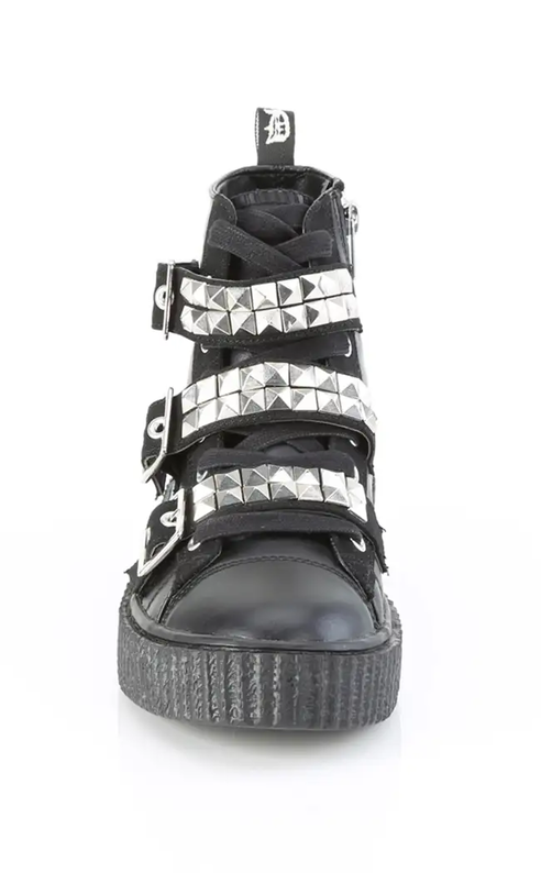 SNEEKER-225 Black Canvas Vegan Leather Creeper Sneakers-Demonia-Tragic Beautiful