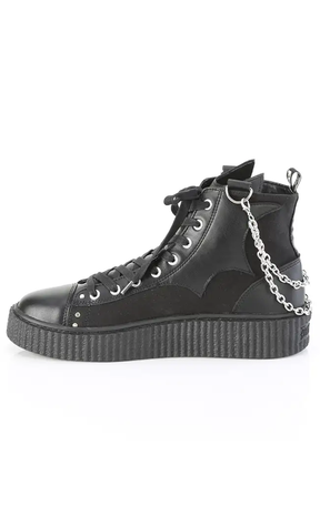 SNEEKER-230 Black Canvas Vegan Leather Creeper Sneakers-Demonia-Tragic Beautiful