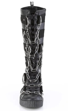 SNEEKER-405 Black Knee High Chains Boots-Demonia-Tragic Beautiful