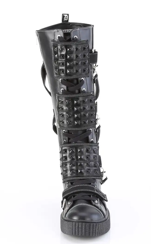 SNEEKER-410 Black Canvas Vegan Leather Knee Highs-Demonia-Tragic Beautiful