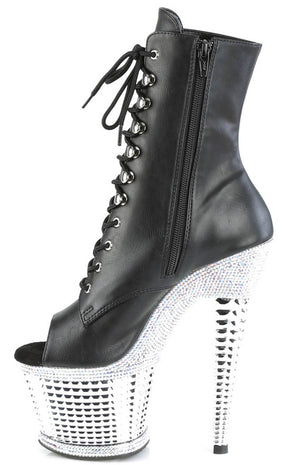 SPECTATOR-1021RS Black Matte/Silver Rhinestone Ankle Boots-Pleaser-Tragic Beautiful