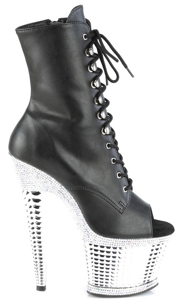 SPECTATOR-1021RS Black Matte/Silver Rhinestone Ankle Boots-Pleaser-Tragic Beautiful