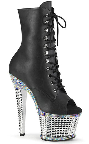 SPECTATOR-1021RS Black Matte/Silver Rhinestone Ankle Boots-Pleaser-Tragic Beautiful