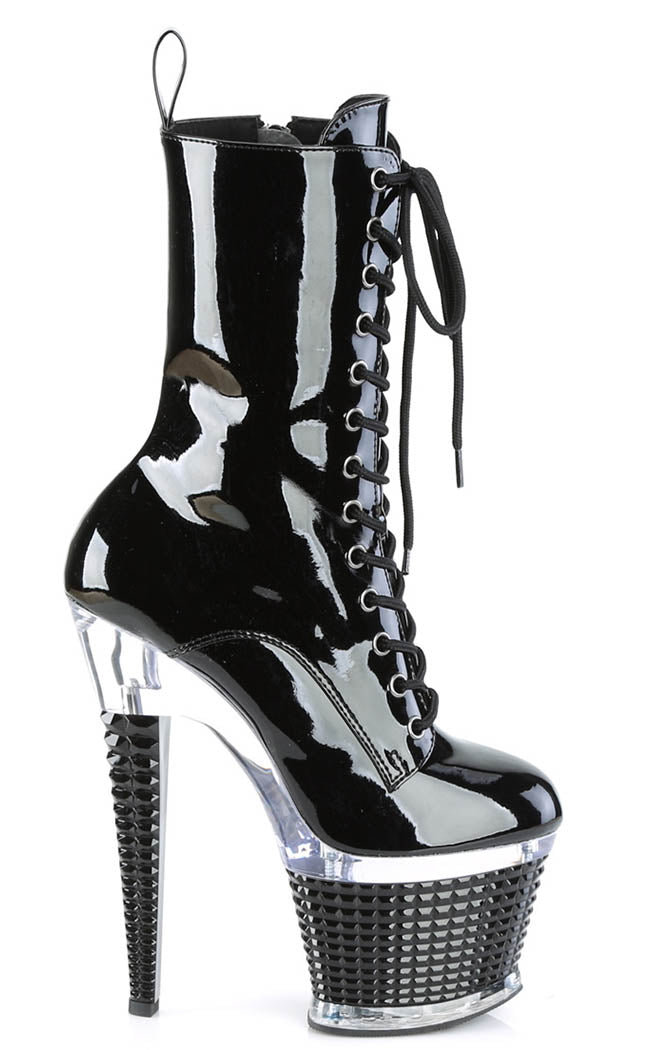 SPECTATOR-1040 Black Patent/Clear Ankle Boots-Pleaser-Tragic Beautiful