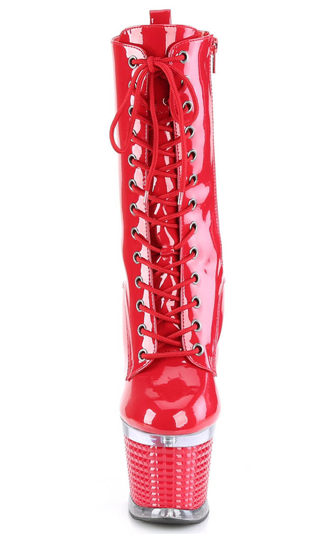 SPECTATOR-1040 Red Patent/Clear Ankle Boots-Pleaser-Tragic Beautiful