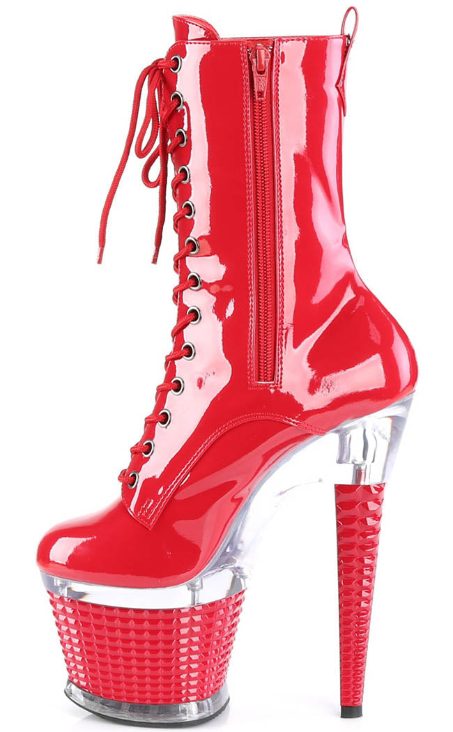 SPECTATOR-1040 Red Patent/Clear Ankle Boots-Pleaser-Tragic Beautiful