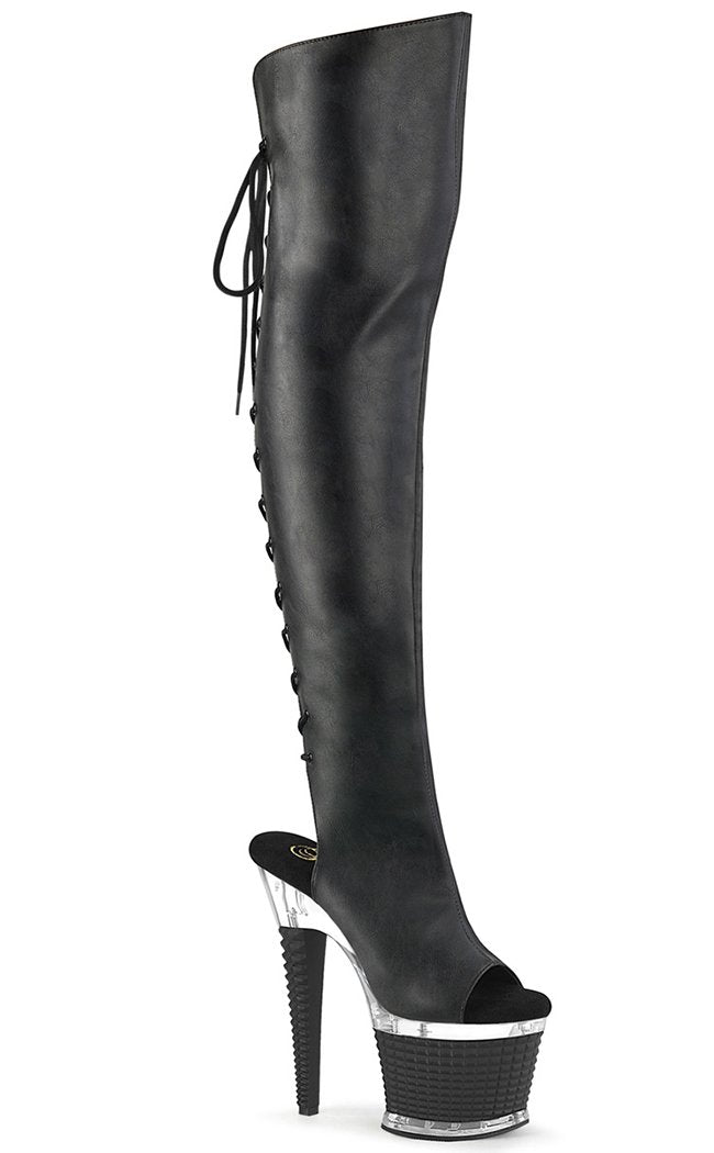 SPECTATOR-3019 Black Matte Thigh High Boots-Pleaser-Tragic Beautiful