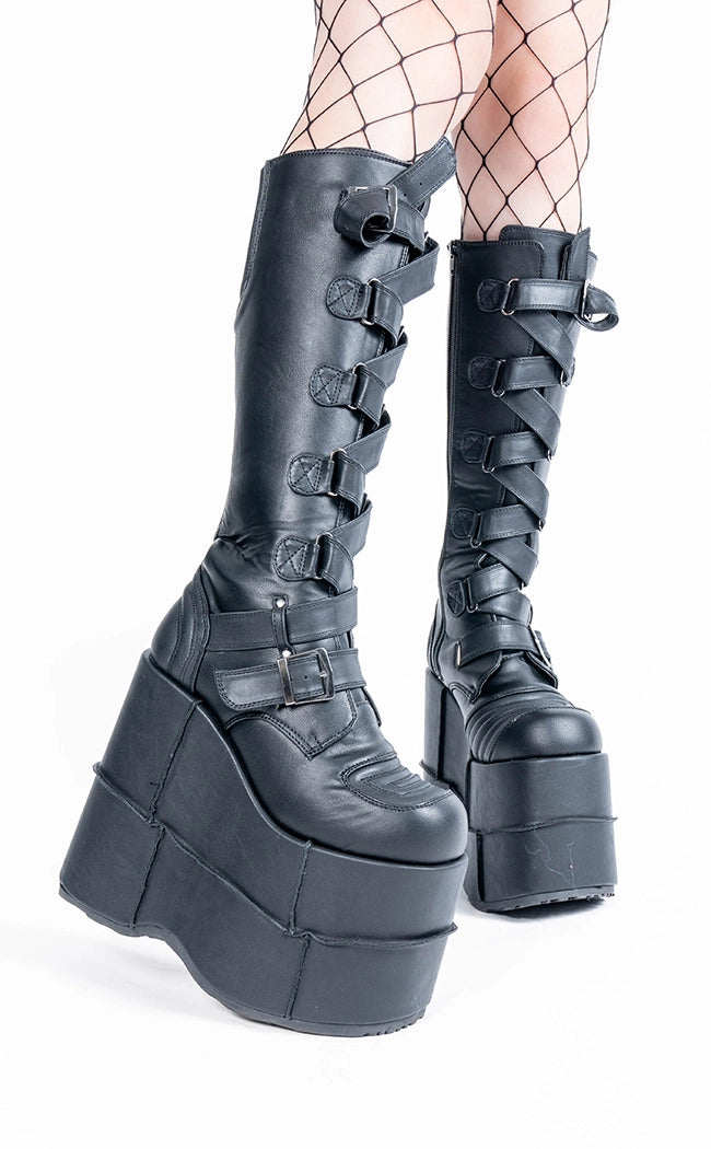 STACK-308 Black Vegan Leather Platform Boots (Au Stock)