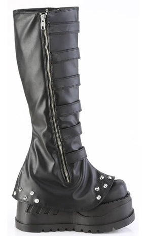 STOMP-223 Black Vegan Leather Knee High Platform Boots-Demonia-Tragic Beautiful
