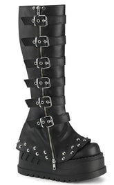 STOMP-223 Black Vegan Leather Knee High Platform Boots-Demonia-Tragic Beautiful