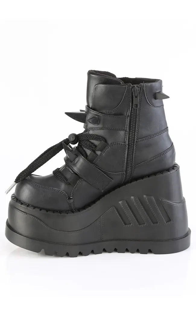STOMP-60 Black Vegan Leather Platform Ankle Boots-Demonia-Tragic Beautiful