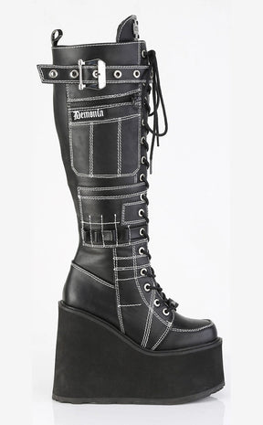 SWING-260 Black Vegan Leather Knee High Boots