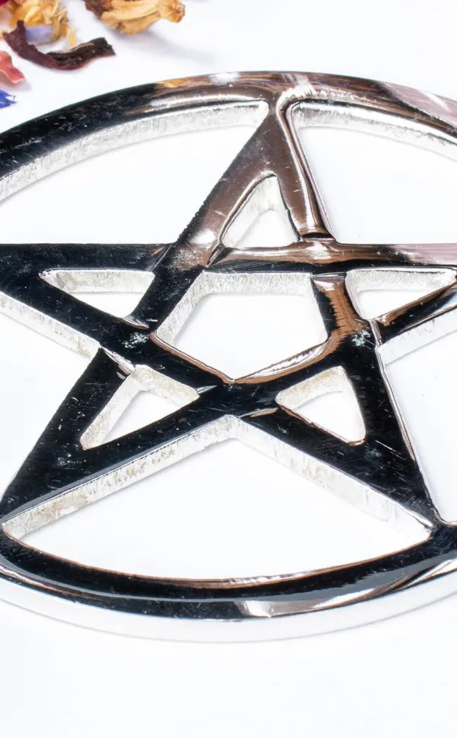 Silver Plated Cut-Out Pentagram Altar Tile-Witchcraft Supplies-Tragic Beautiful