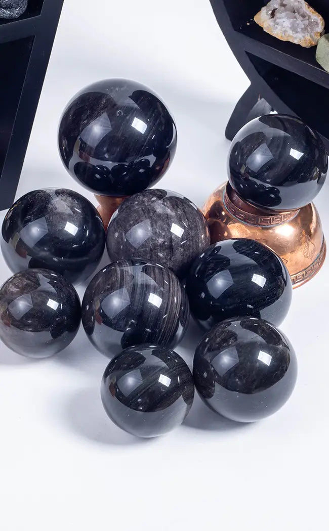 Silver Sheen Obsidian Crystal Scrying Spheres-Crystals-Tragic Beautiful