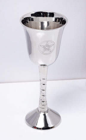 Small Ceremonial Brass Goblet | Silver Pentagram-Witchcraft Supplies-Tragic Beautiful