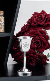 Small Ceremonial Brass Goblet | Silver Pentagram-Witchcraft Supplies-Tragic Beautiful