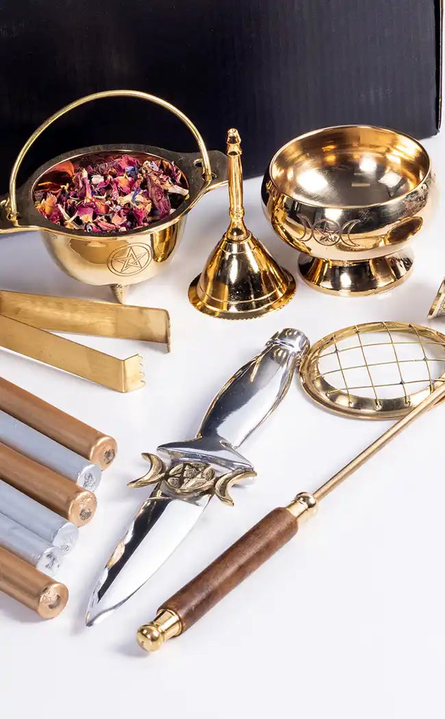 Solid Brass Cauldron / Offering Bowl | Gold Pentagram