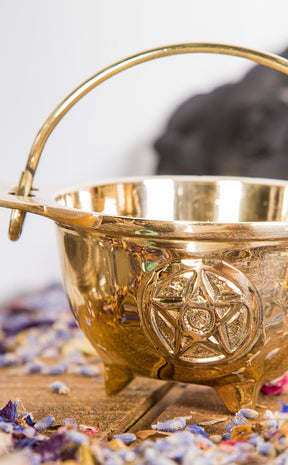 Solid Brass Cauldron | Pentagram-Cauldrons-Tragic Beautiful