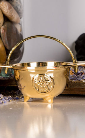 Solid Brass Cauldron | Pentagram-Cauldrons-Tragic Beautiful