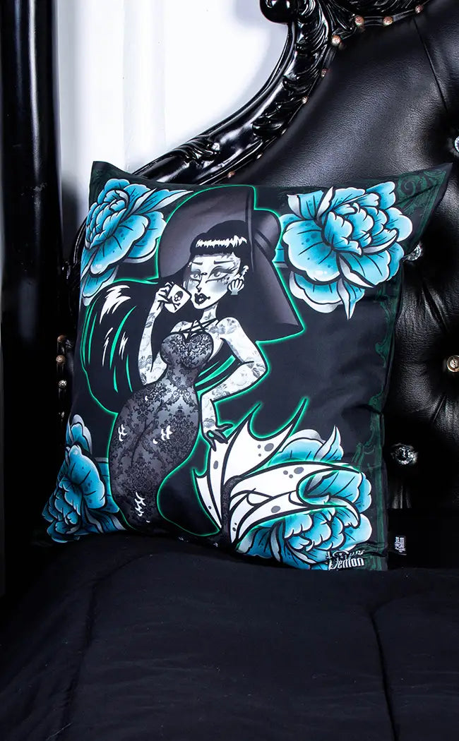 Spooky Siren Aqua Cushion Cover-Rose Demon-Tragic Beautiful