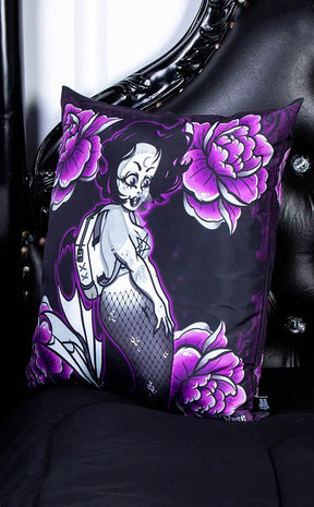 Spooky Siren Fuchsia Cushion Cover-Rose Demon-Tragic Beautiful