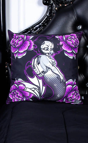 Spooky Siren Fuchsia Cushion Cover-Rose Demon-Tragic Beautiful