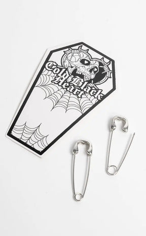 Stainless Steel Safety Pin Earrings-Cold Black Heart-Tragic Beautiful