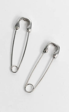 Stainless Steel Safety Pin Earrings-Cold Black Heart-Tragic Beautiful