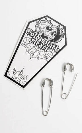 Stainless Steel Safety Pin Earrings-Cold Black Heart-Tragic Beautiful